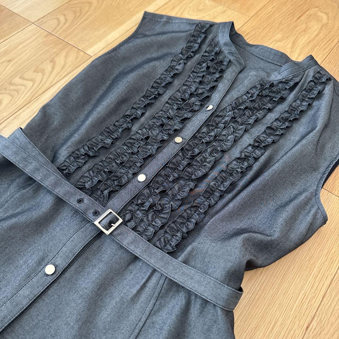 【大人気美品完売品】ANAYI アナイ　デニムライクツイルフリルワンピース　M