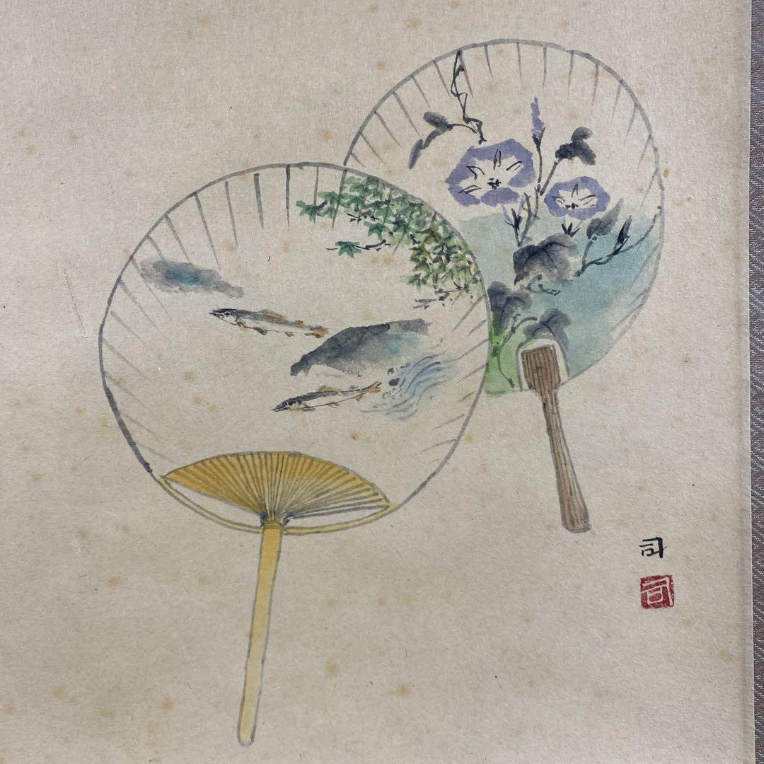 掛け軸 東大寺 上野道善作 団扇画賛「涼風」共箱 縁起物 夏掛け