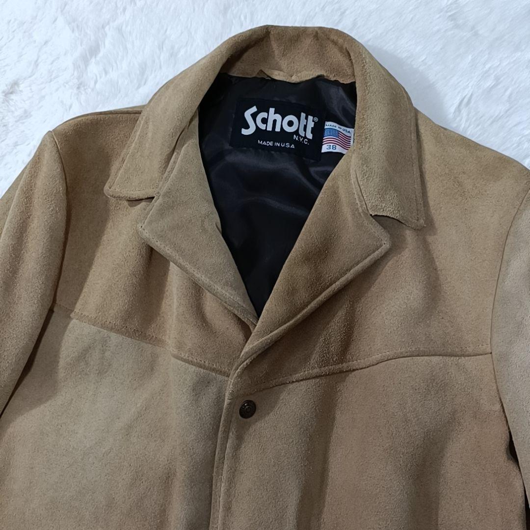 極希少✨Schott スウェード レザージャケット USA製 牛革 ベージュ L