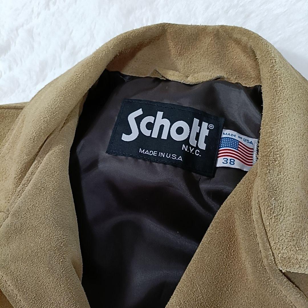 極希少✨Schott スウェード レザージャケット USA製 牛革 ベージュ L