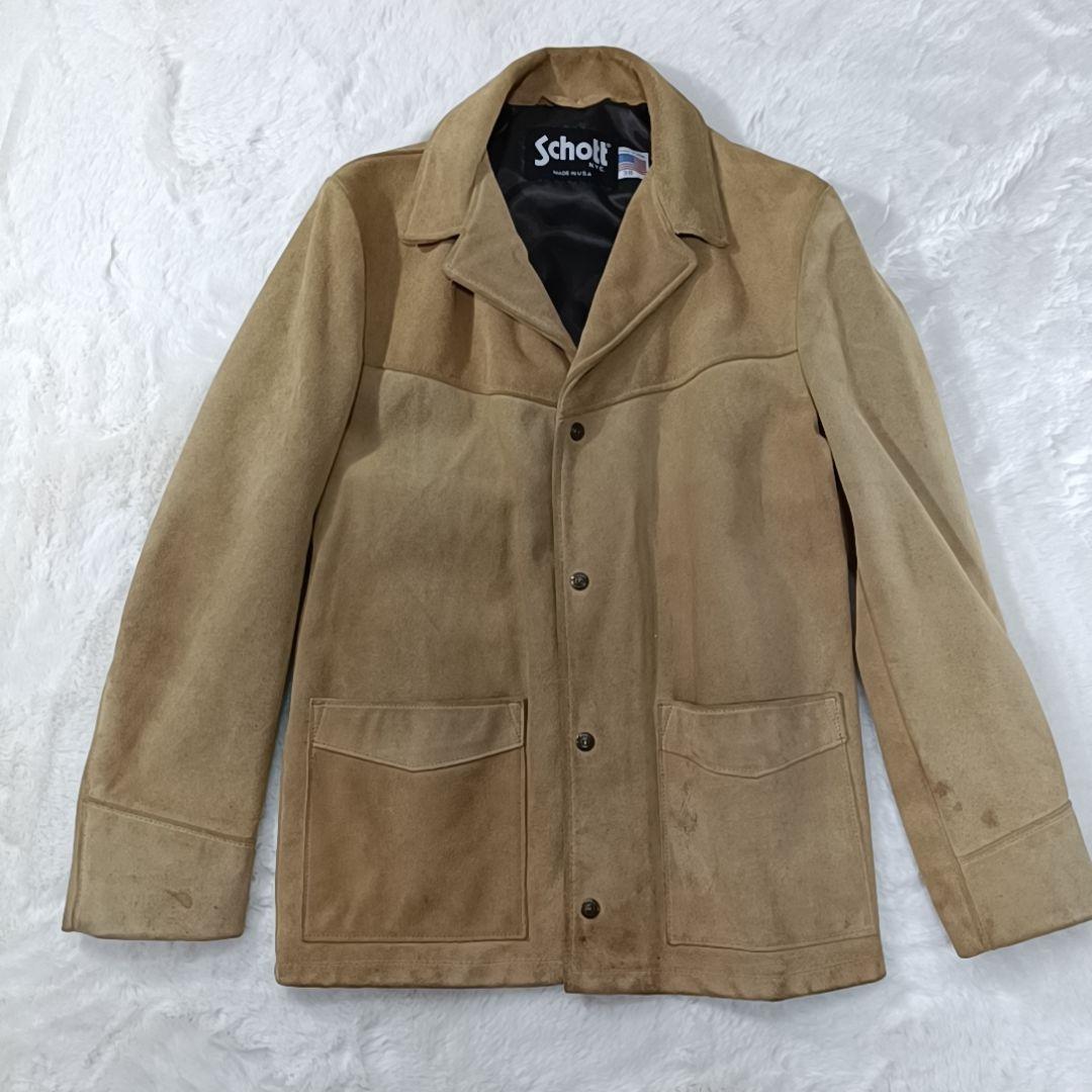 極希少✨Schott スウェード レザージャケット USA製 牛革 ベージュ L
