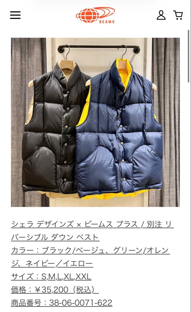 SIERRA DESIGNS× BEAMS PLUSリバーシブルダウンベストL