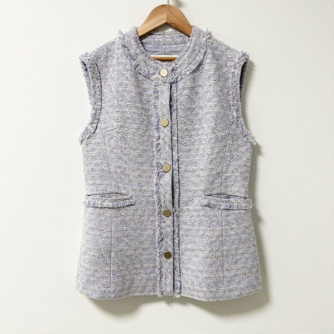 美品✨Ballsey シークインツイード クルーネックジレ　パープル