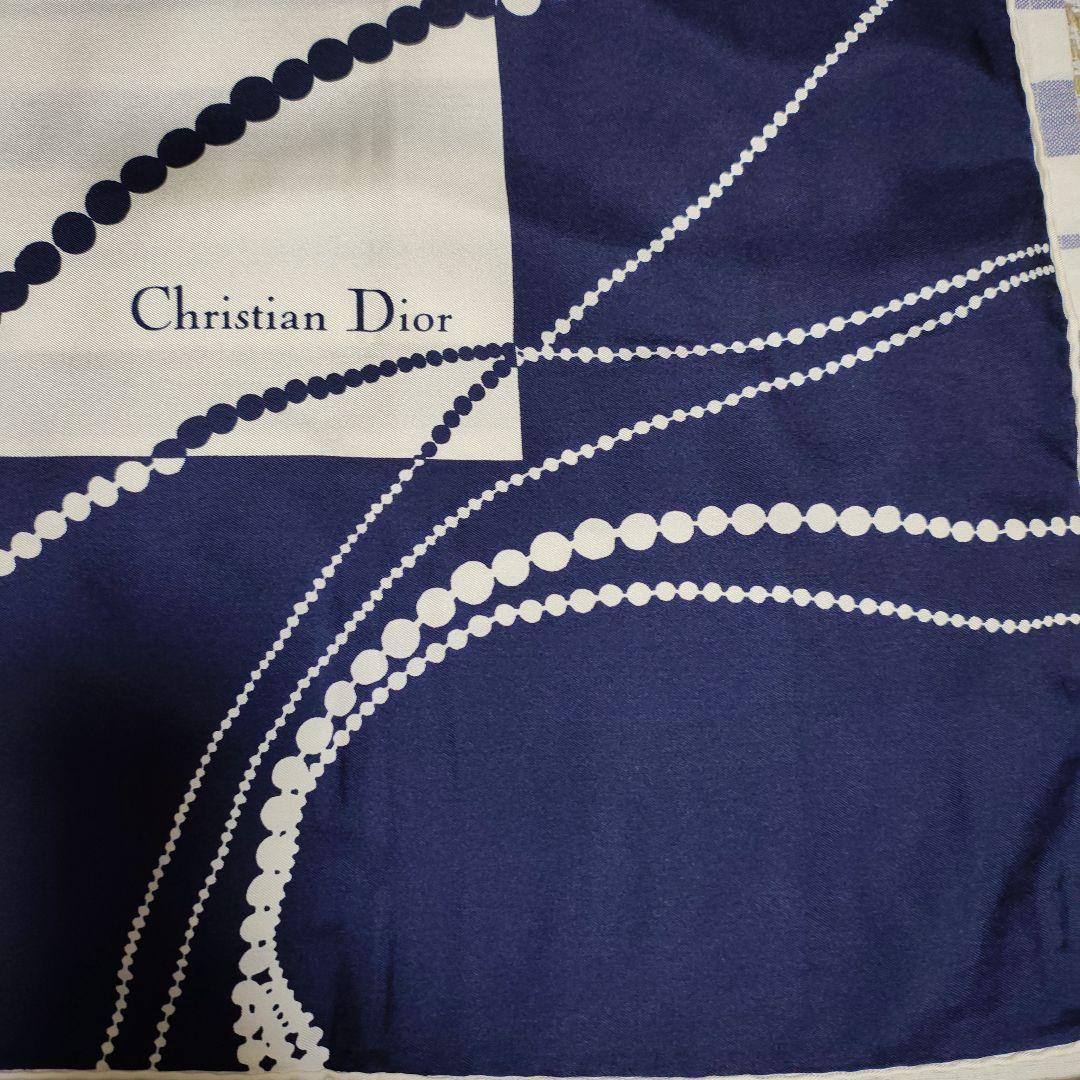 Christian Dior ネイビー ドットスカーフ 約75cm