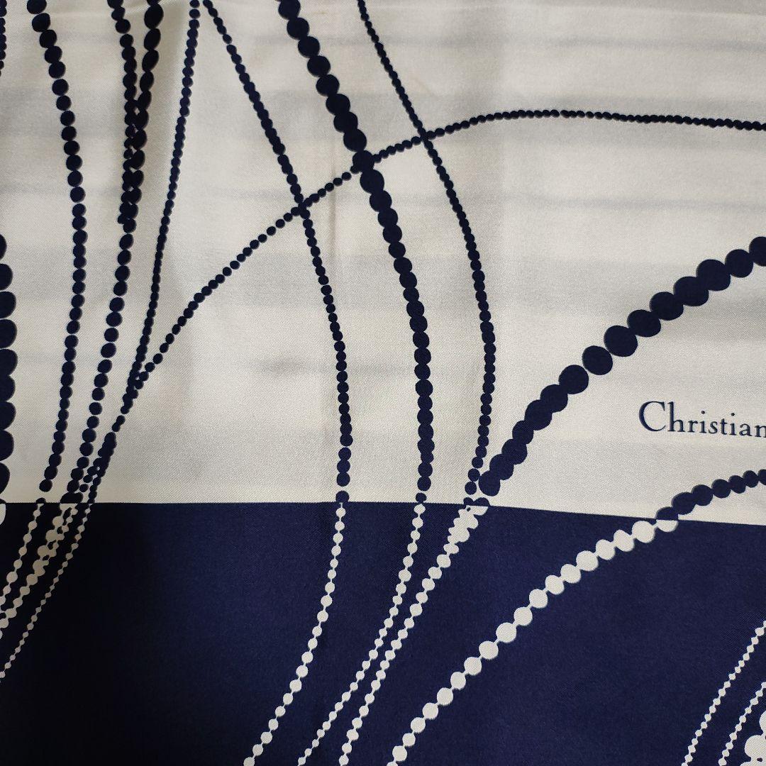 Christian Dior ネイビー ドットスカーフ 約75cm