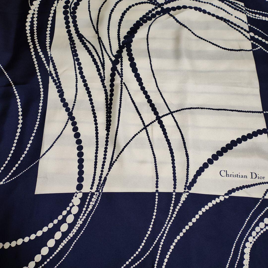 Christian Dior ネイビー ドットスカーフ 約75cm