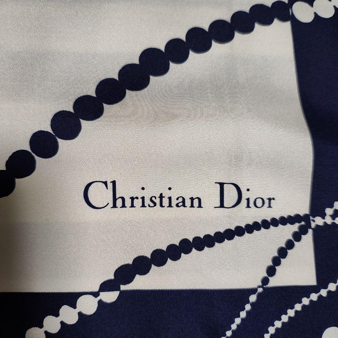 Christian Dior ネイビー ドットスカーフ 約75cm