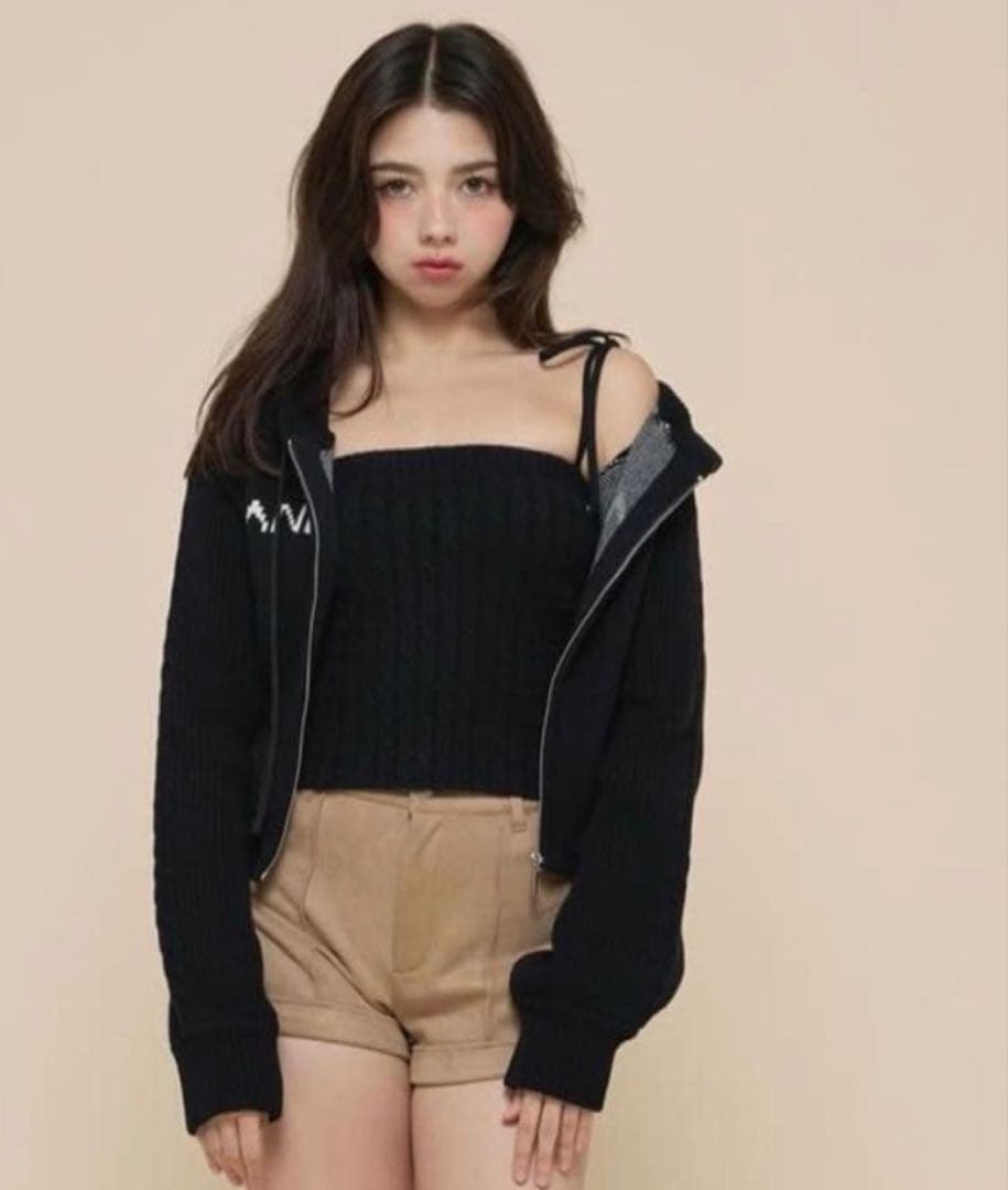 トップス Jeniffer knit hoodie set black andmary