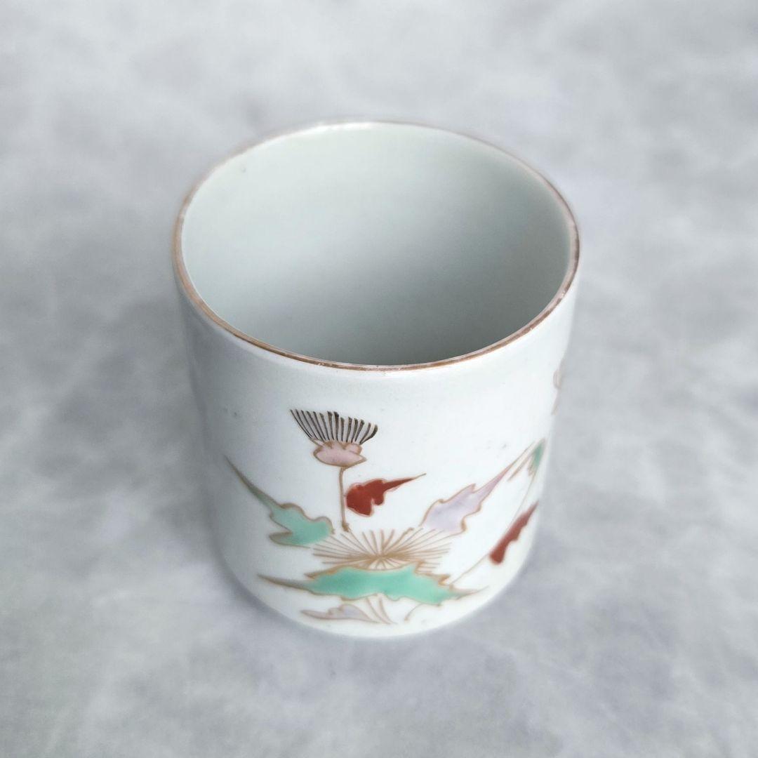 無傷完品　古伊万里　金彩　色絵　覗き　アザミ　猪口　江戸時代　アンティーク　骨董