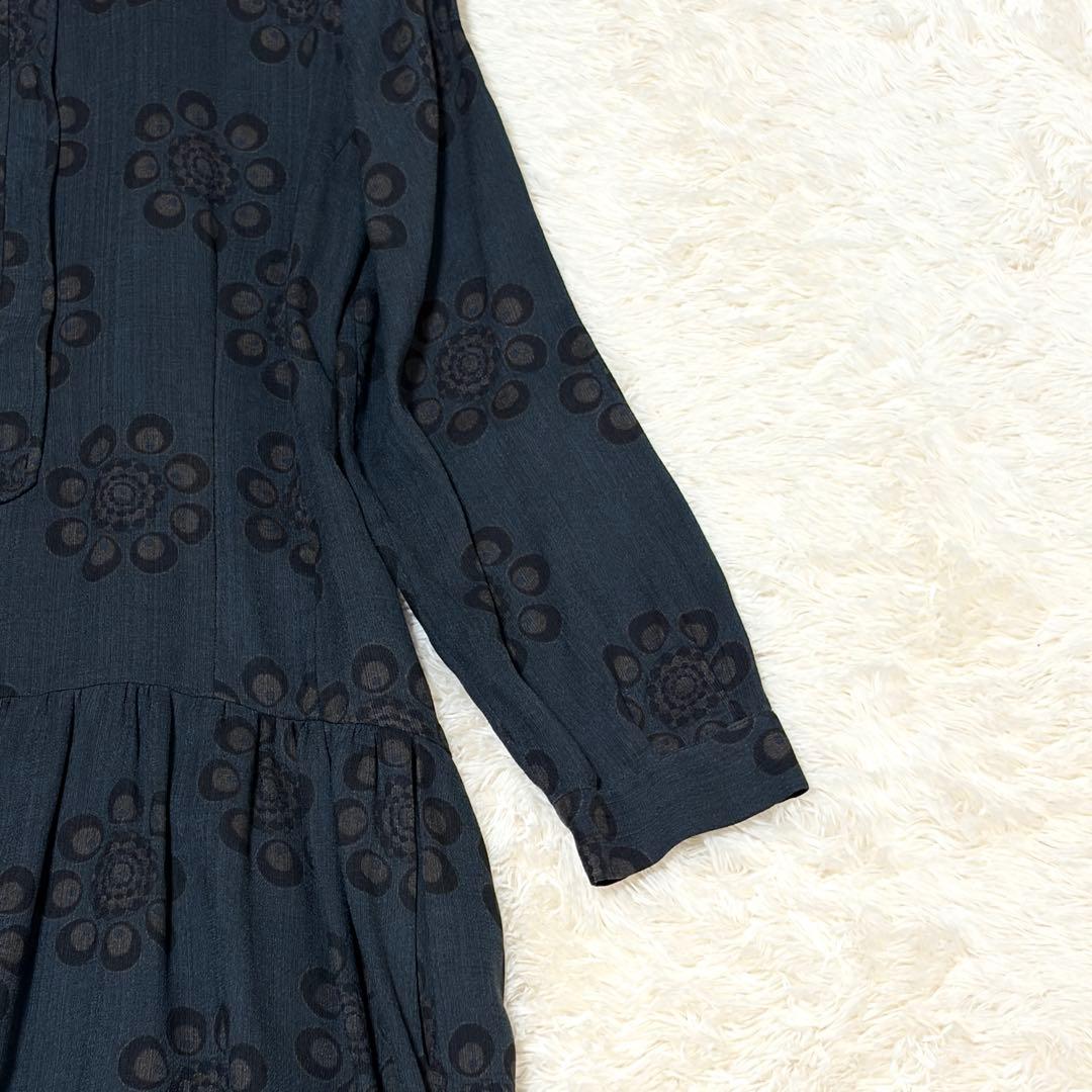 美品✨ドリスヴァンノッテン 花柄 シルクリネン シャツワンピース ネイビー 38