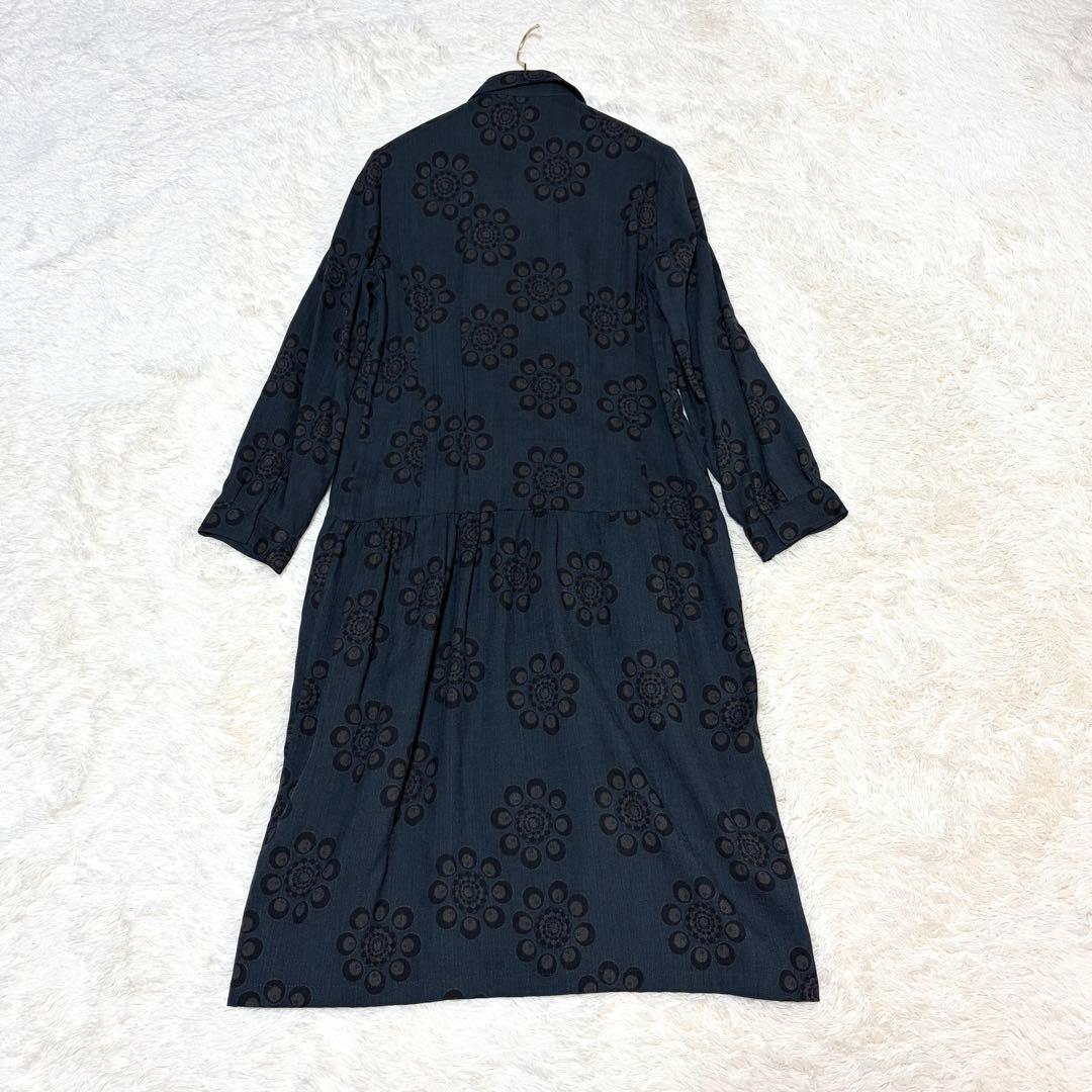 美品✨ドリスヴァンノッテン 花柄 シルクリネン シャツワンピース ネイビー 38