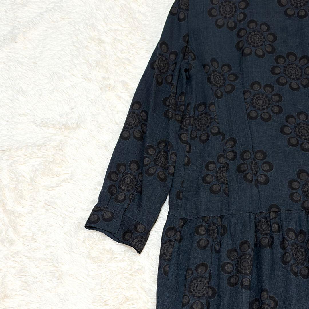 美品✨ドリスヴァンノッテン 花柄 シルクリネン シャツワンピース ネイビー 38