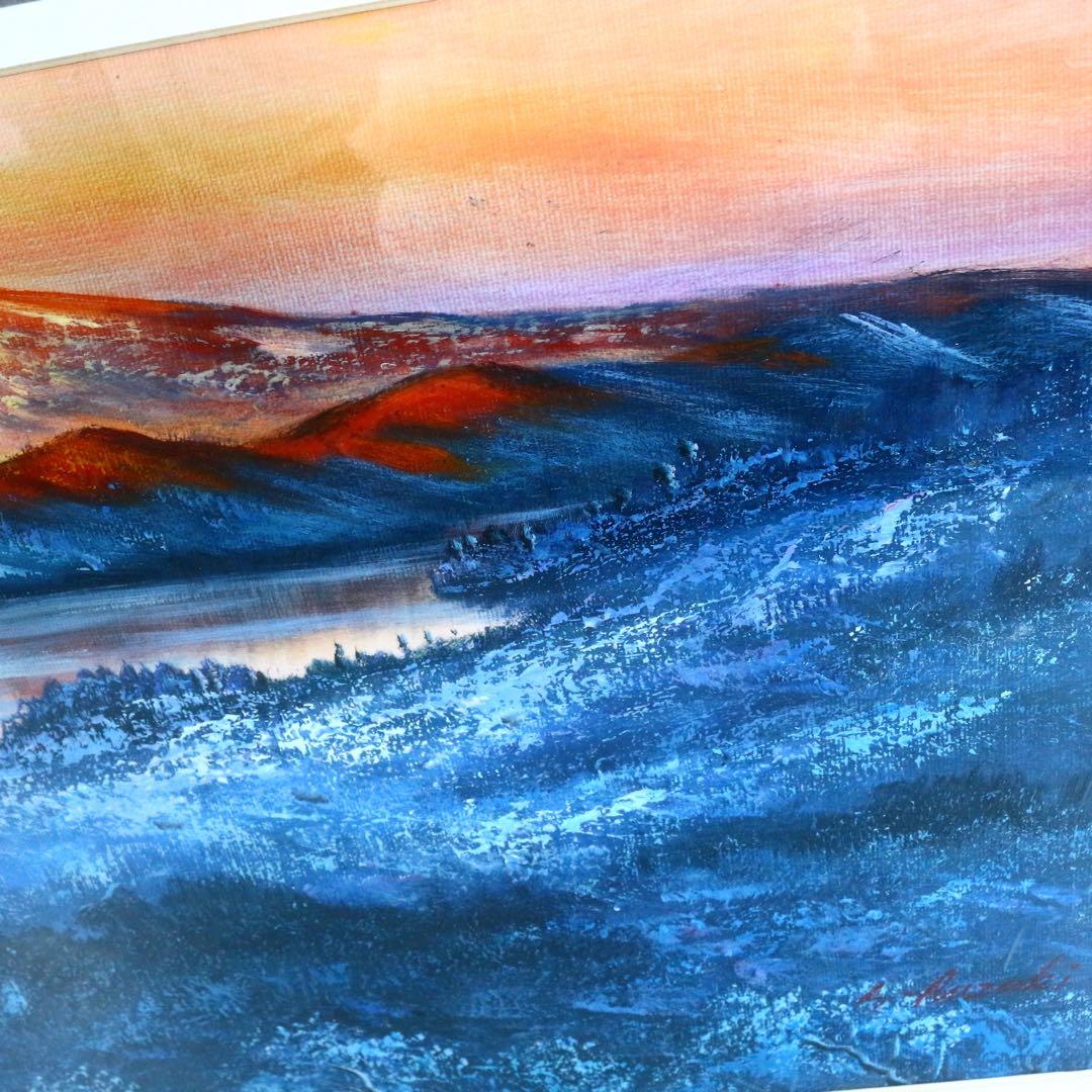 【真作保証】 流月真一 1月忍野の赤富士 油彩 風景画 油絵 絵画 美術品 紅葉