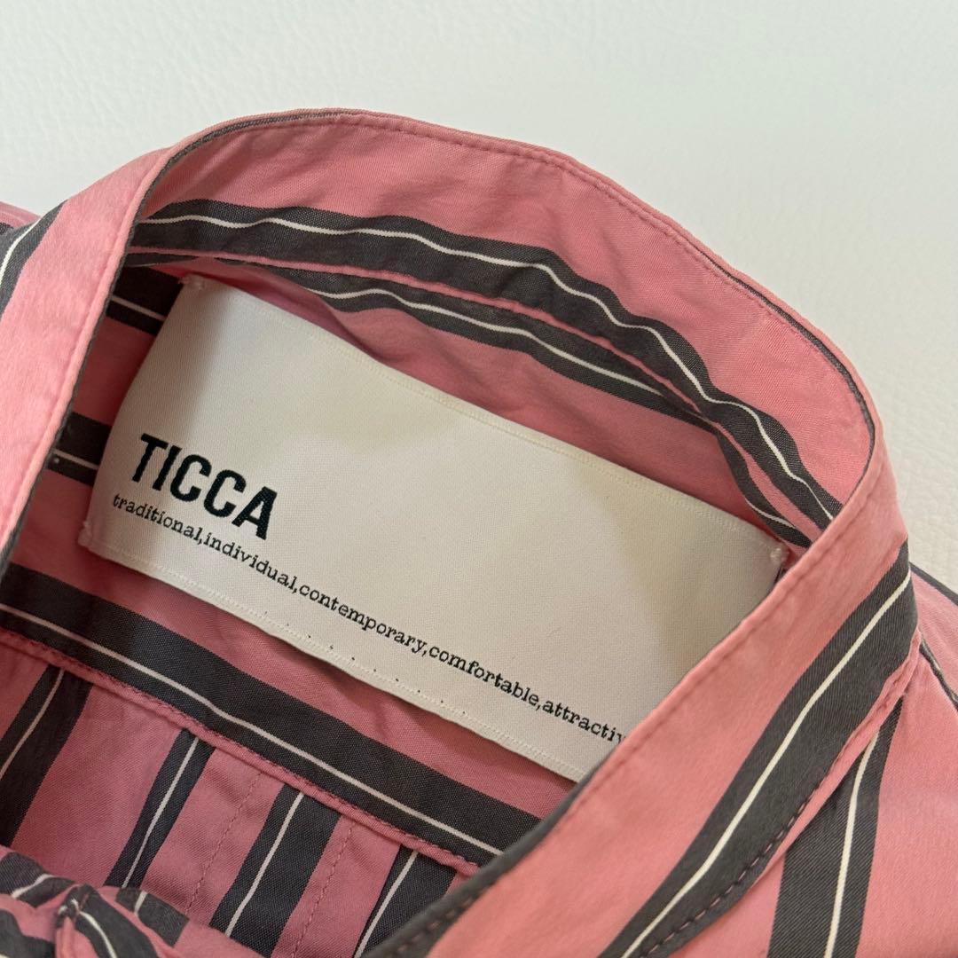 美品✨ TICCA ストライプ シャツワンピース 日本製 バンドカラー 近年