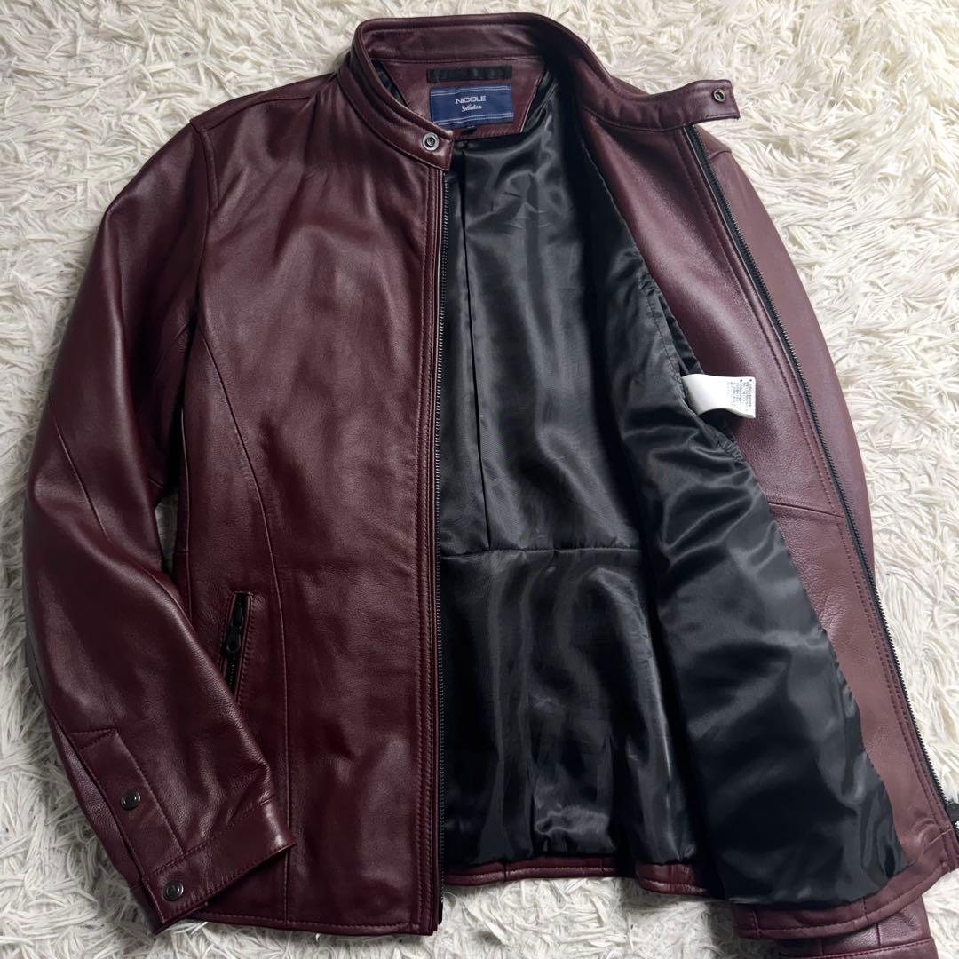 【美品】NICOLE 羊革 ラムレザー シングルライダース ボルドー 46