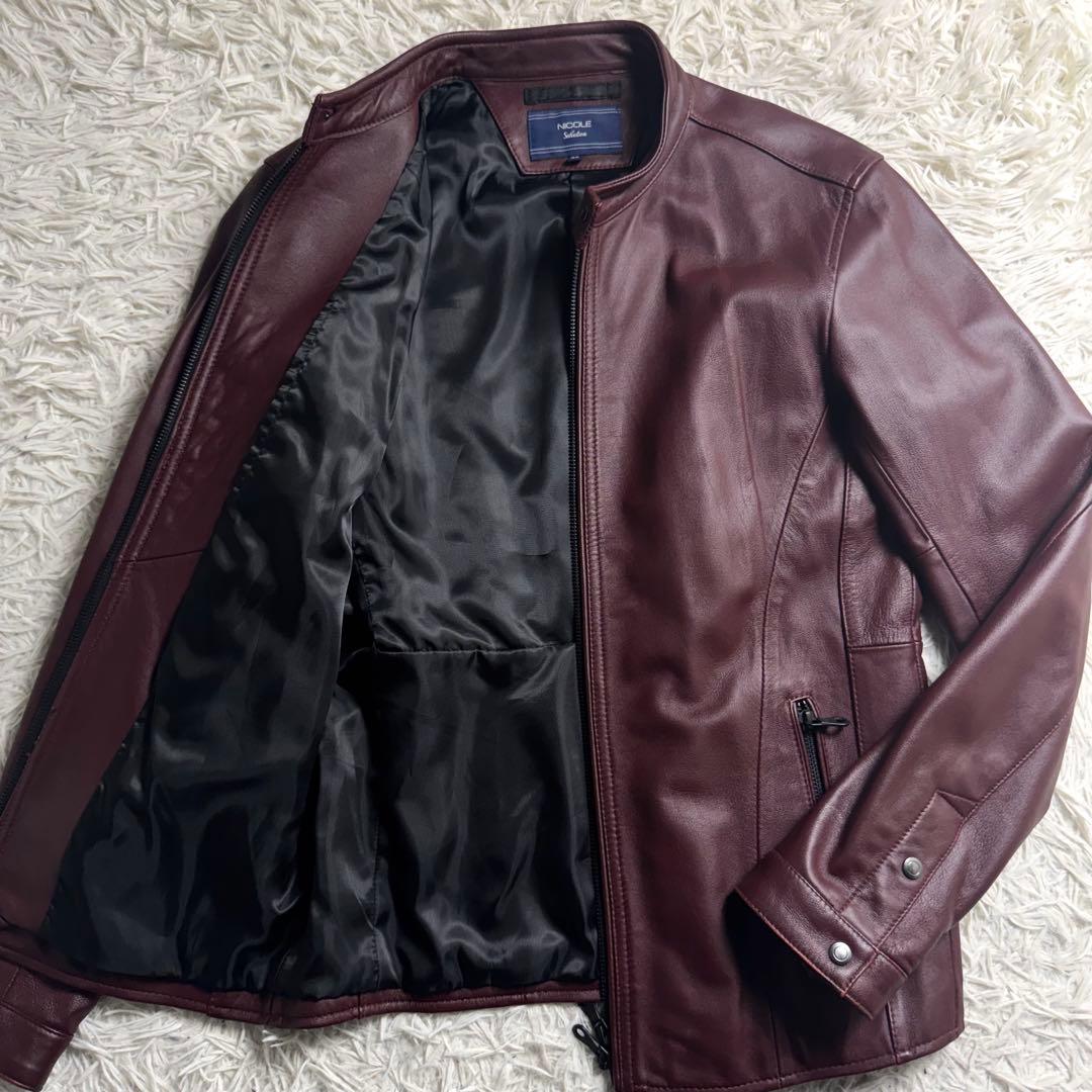 【美品】NICOLE 羊革 ラムレザー シングルライダース ボルドー 46