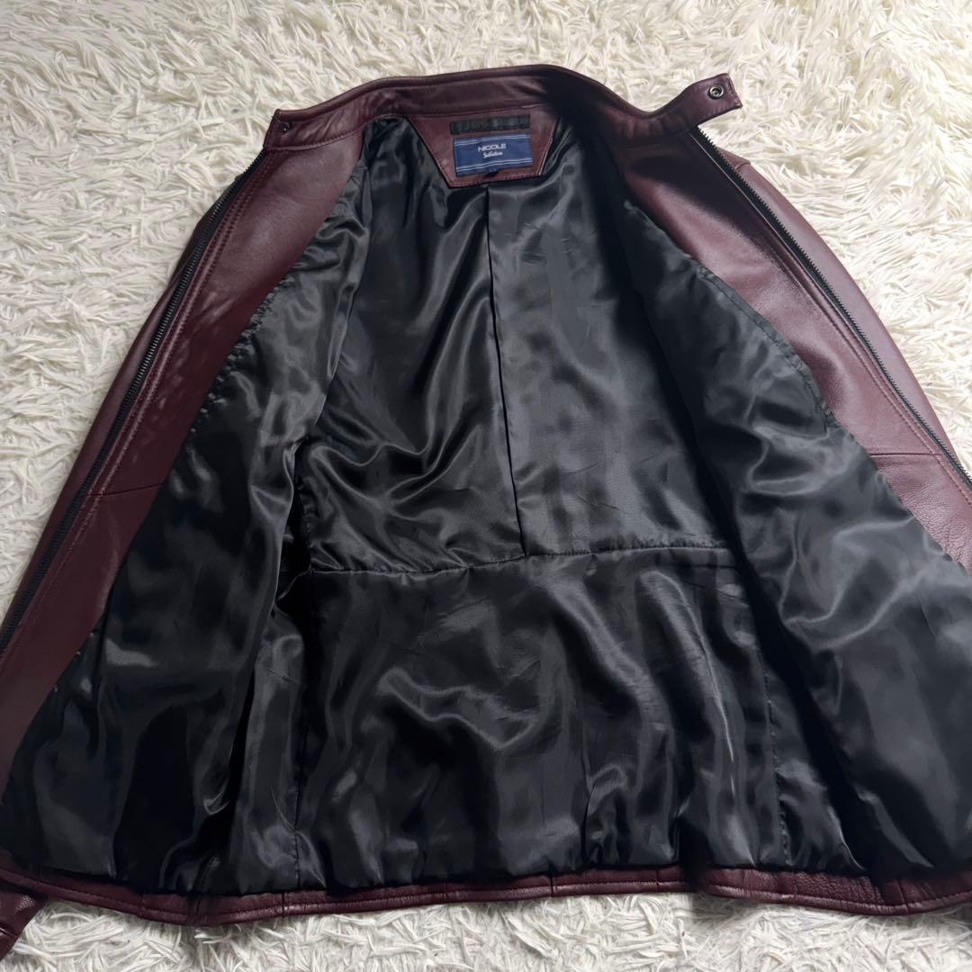 【美品】NICOLE 羊革 ラムレザー シングルライダース ボルドー 46