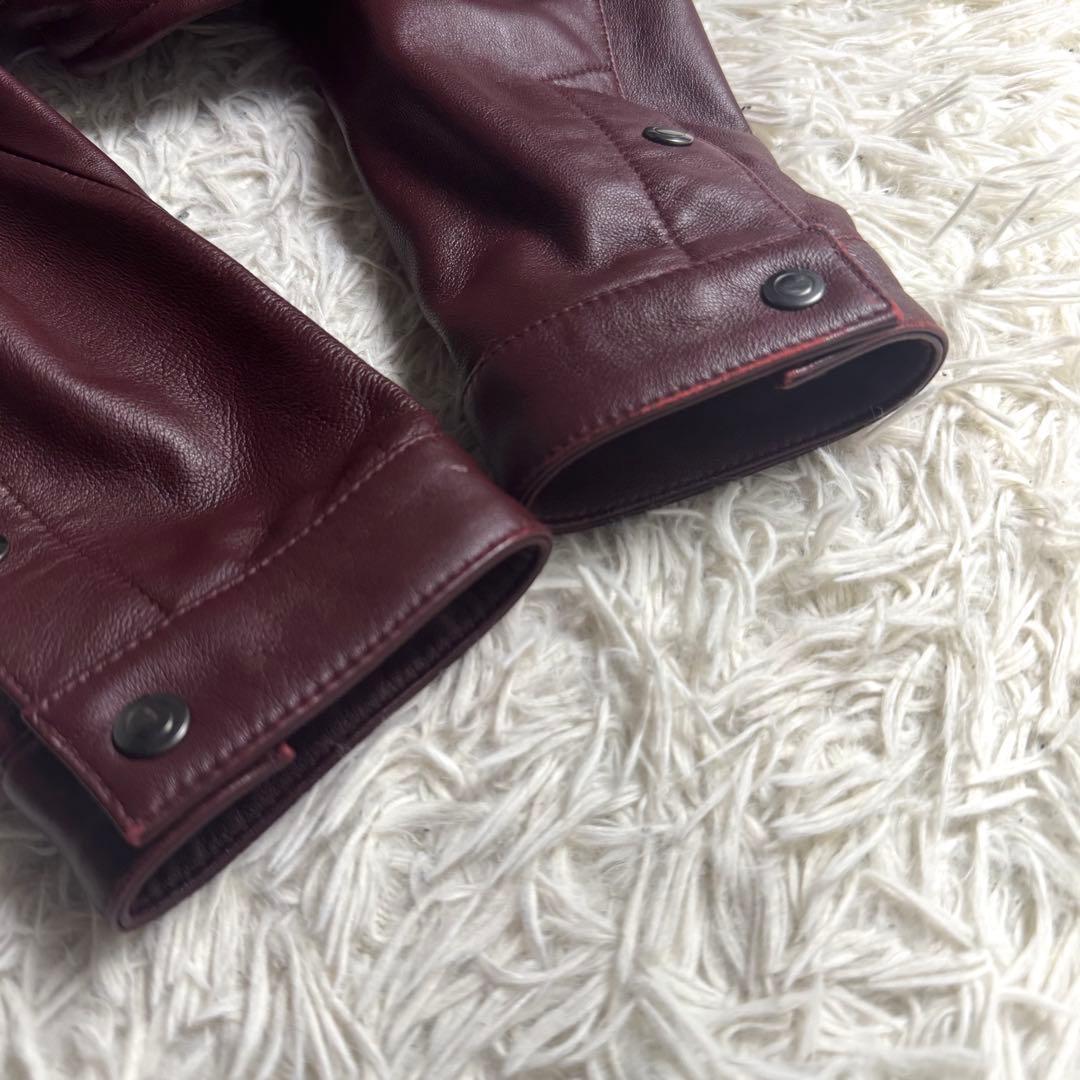 【美品】NICOLE 羊革 ラムレザー シングルライダース ボルドー 46