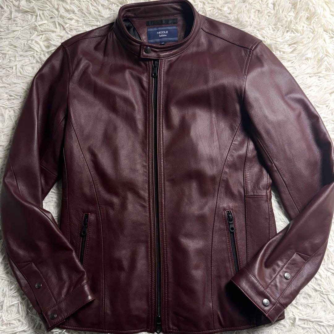【美品】NICOLE 羊革 ラムレザー シングルライダース ボルドー 46