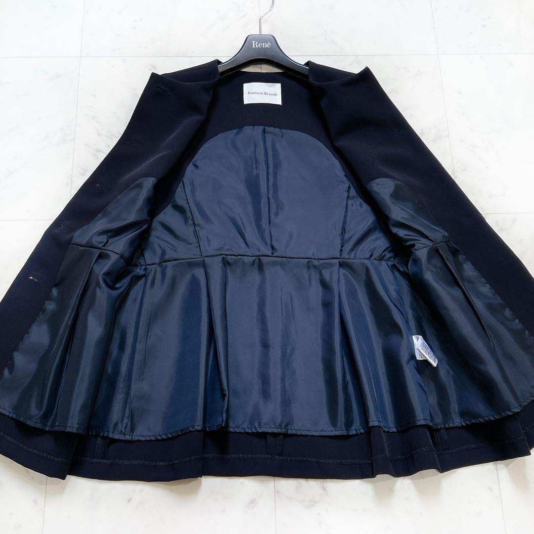美品 25SS クチュールブローチ ダブルクロスペプラムジレ ハレの日 ネイビー