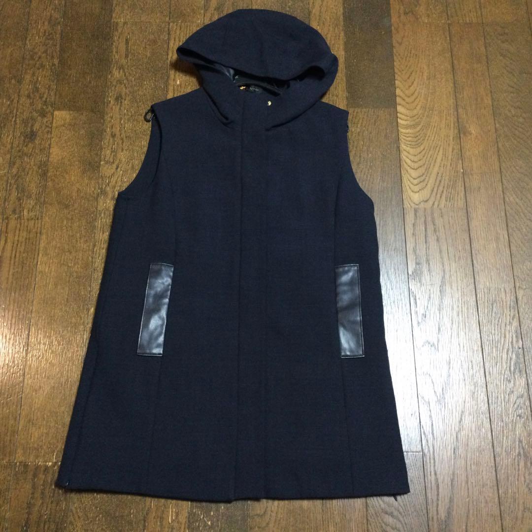 ウール混ダブルクロス中わた入りジレ　ネイビー