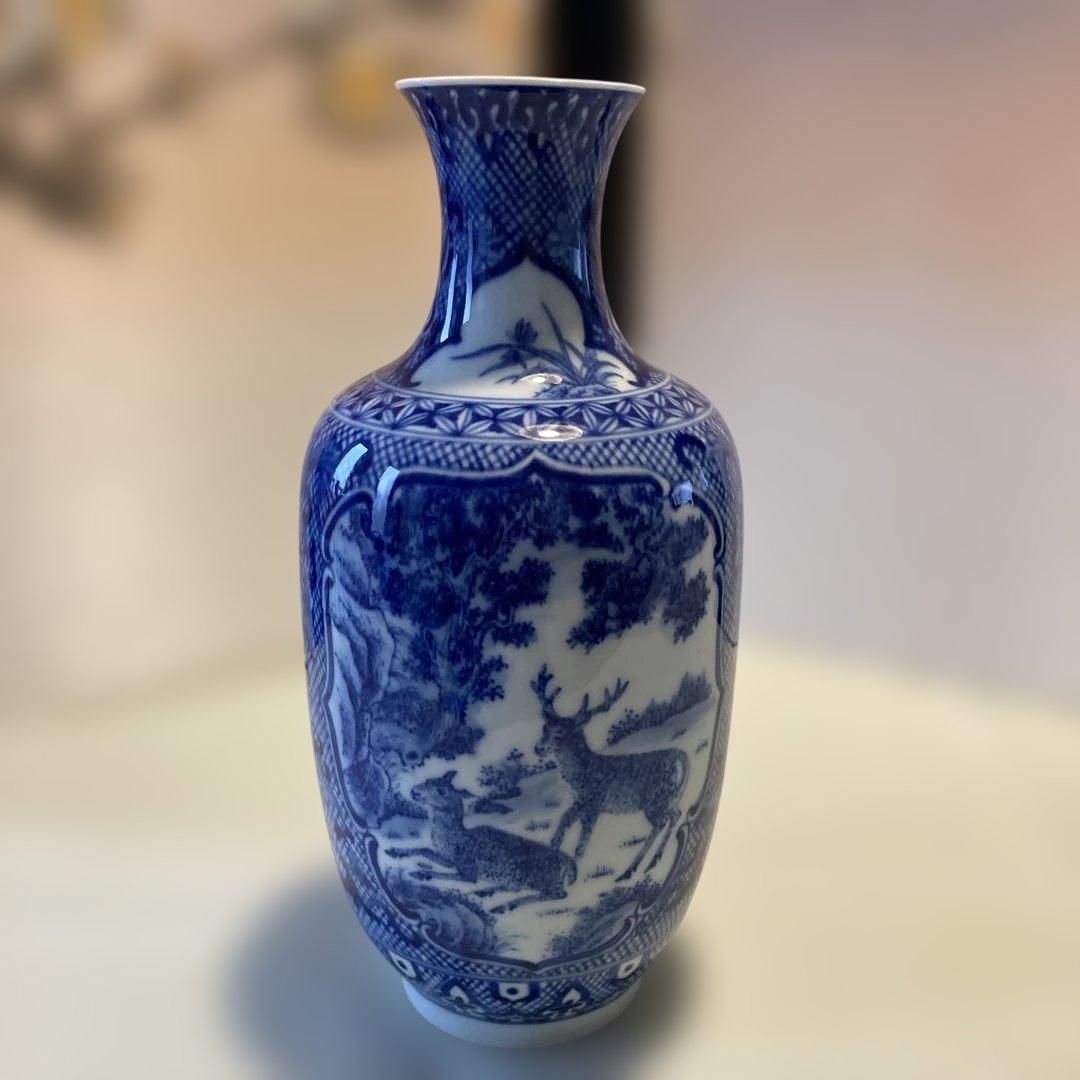 青磁 山水画 花瓶
