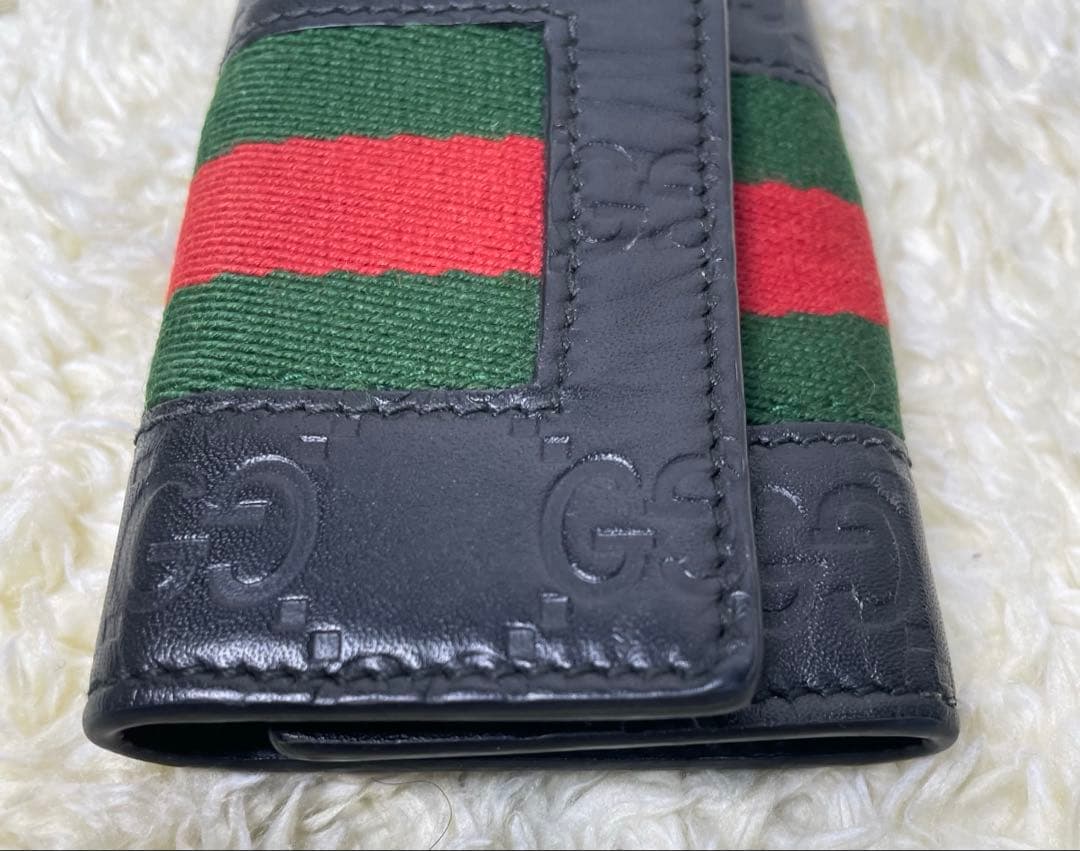 GUCCI 6連キーケース_グッチシマレザー　レザー/ブラック　箱、保存袋付属