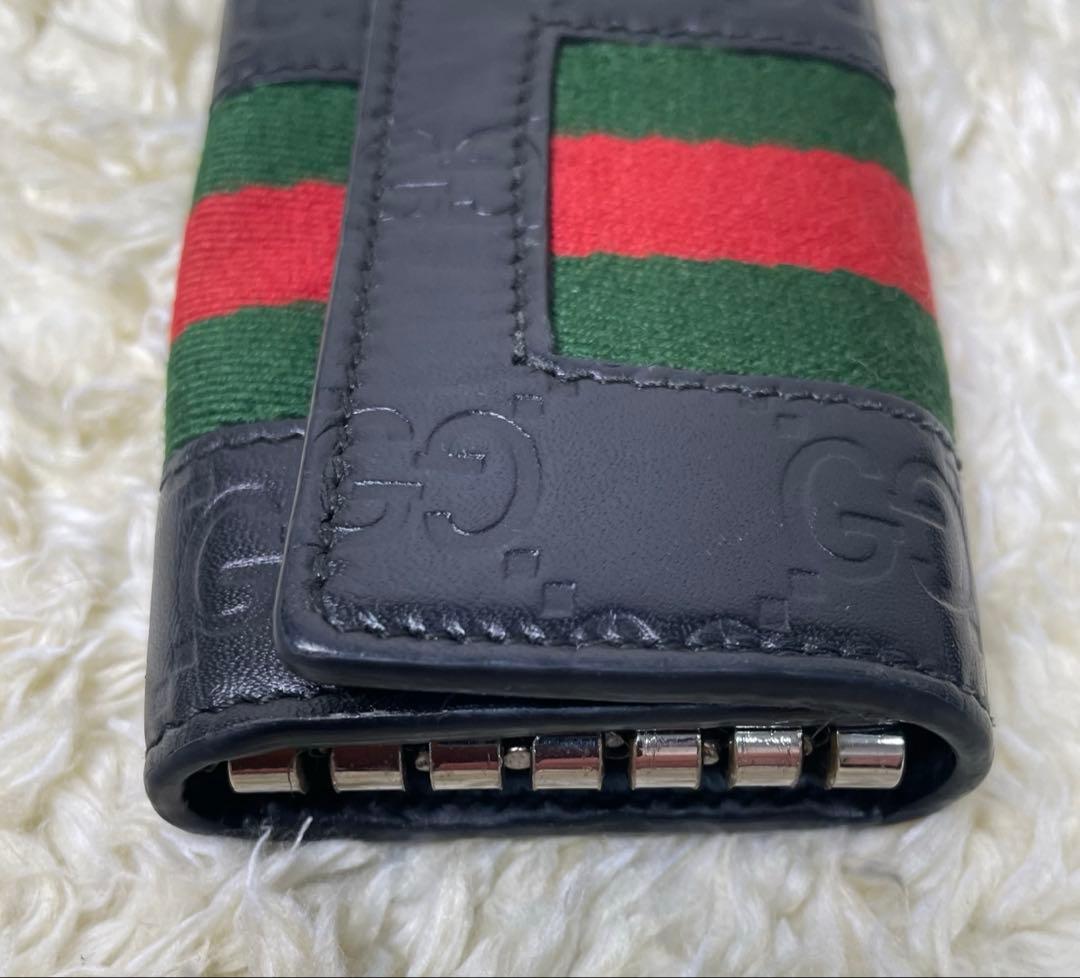 GUCCI 6連キーケース_グッチシマレザー　レザー/ブラック　箱、保存袋付属