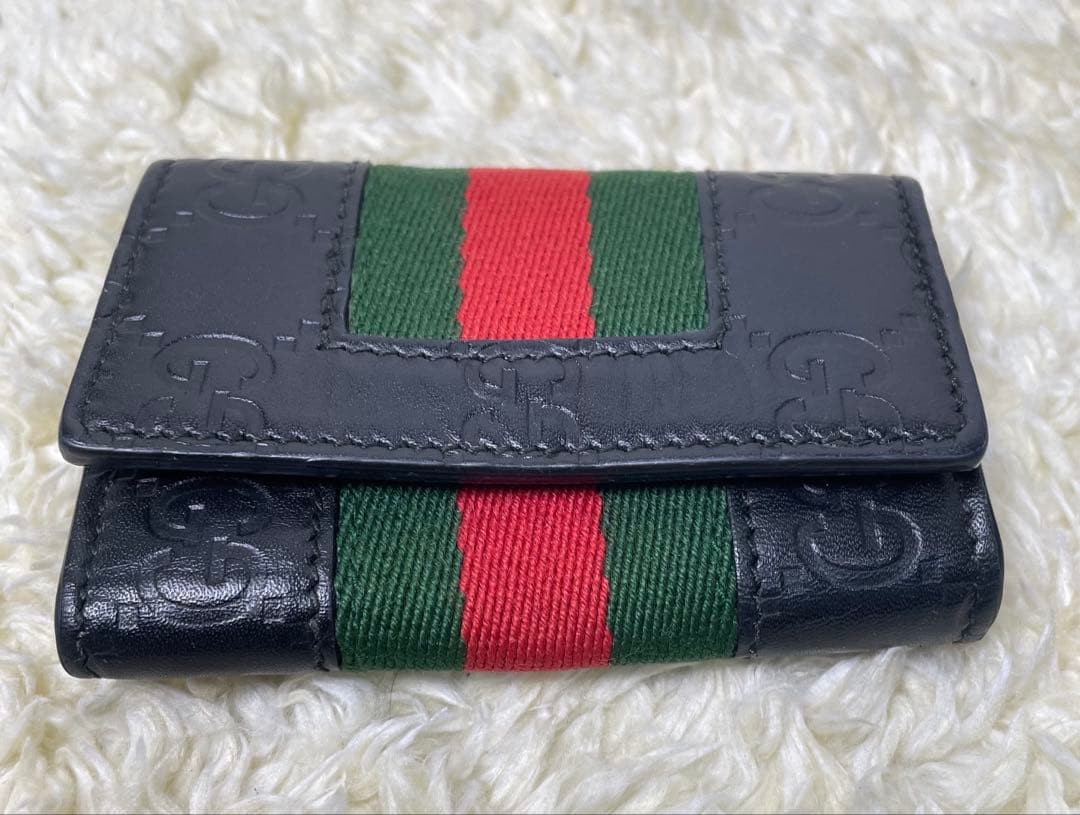 GUCCI 6連キーケース_グッチシマレザー　レザー/ブラック　箱、保存袋付属