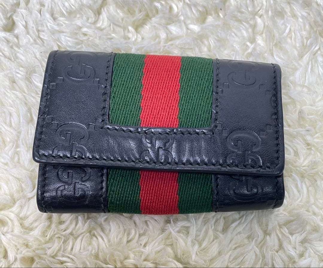 GUCCI 6連キーケース_グッチシマレザー　レザー/ブラック　箱、保存袋付属