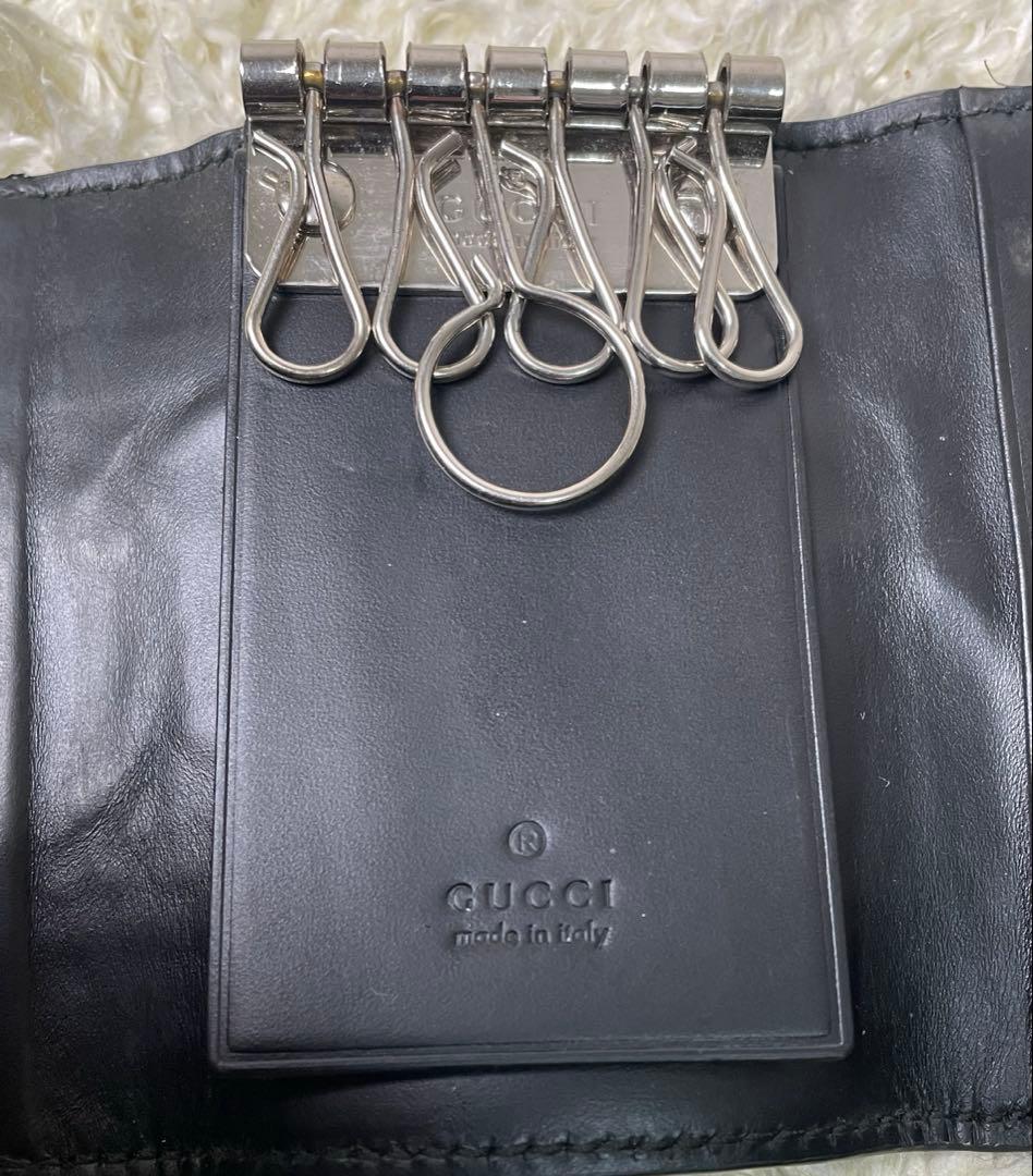 GUCCI 6連キーケース_グッチシマレザー　レザー/ブラック　箱、保存袋付属