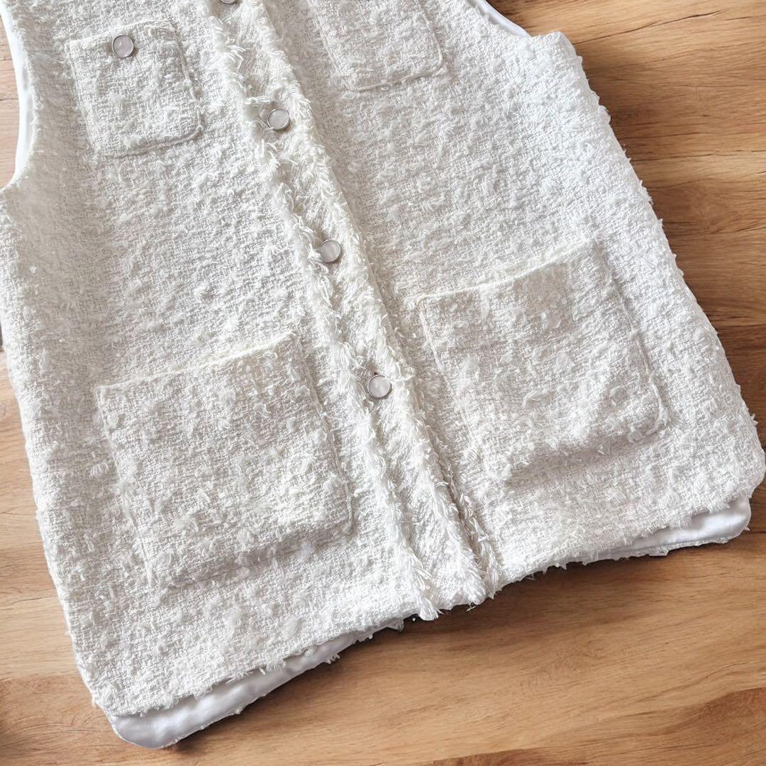 TWILL ツイル ツイードベスト ジレ ホワイト　オケージョン