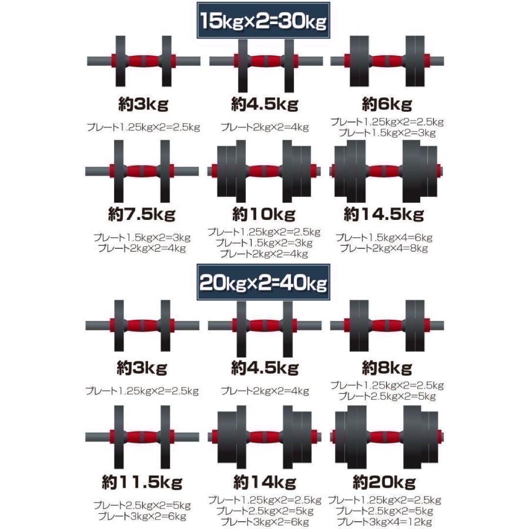 【新品】可変式ダンベル 20kg 2個セット 40kg バーベルシャフト