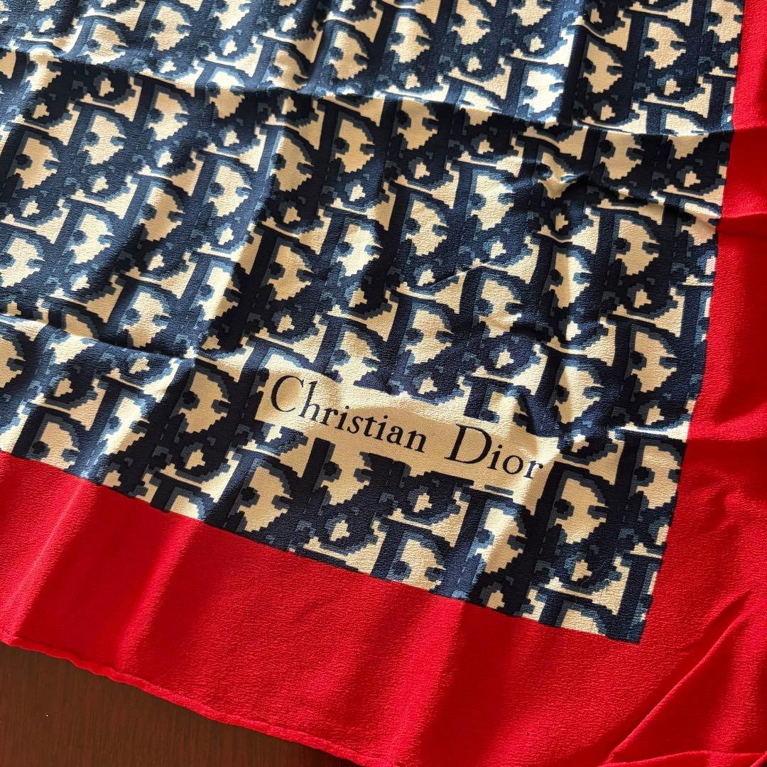 Christian Dior シルクスカーフ ネイビー レッド