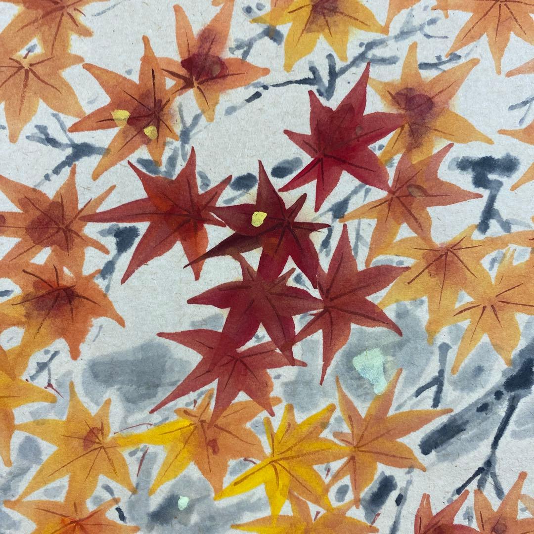 美品 掛け軸 久芳白映作 紅葉に小禽図 共箱 花鳥 美術年鑑掲載 秋掛け
