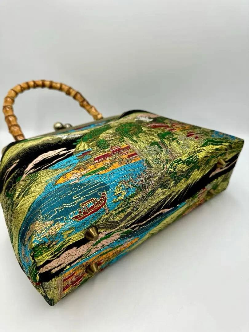 和柄　西陣織金襴 金糸 ラメ糸【ハンドメイド】がま口バッグ　#B203