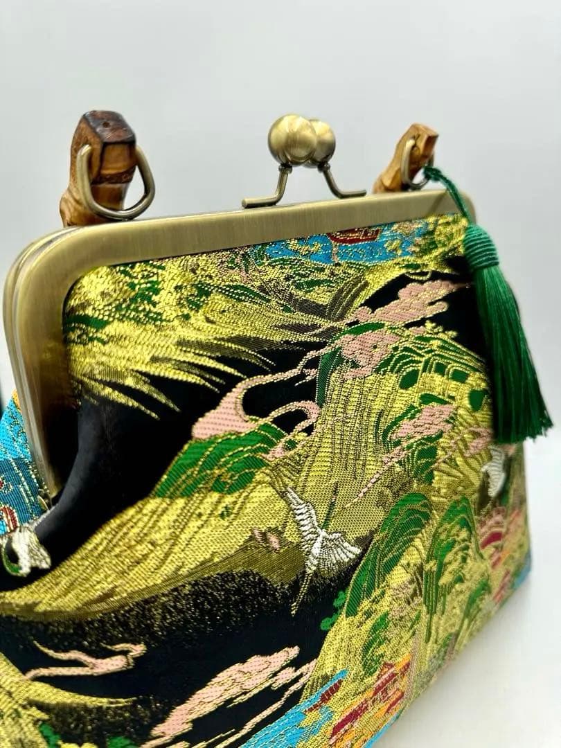 和柄　西陣織金襴 金糸 ラメ糸【ハンドメイド】がま口バッグ　#B203