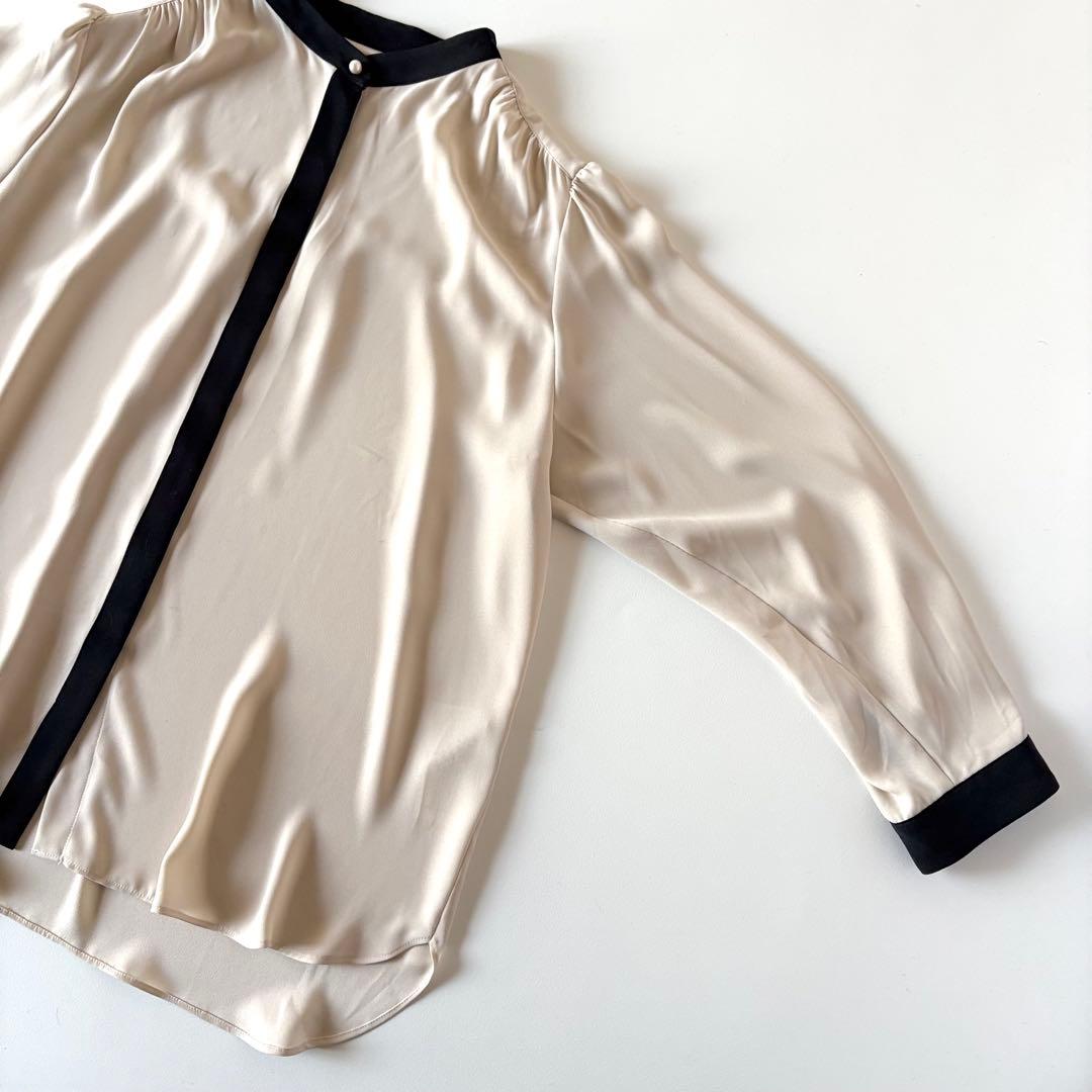 大きいサイズ♡　極美品　23区　バンドカラー　バイカラー　とろみブラウス　46