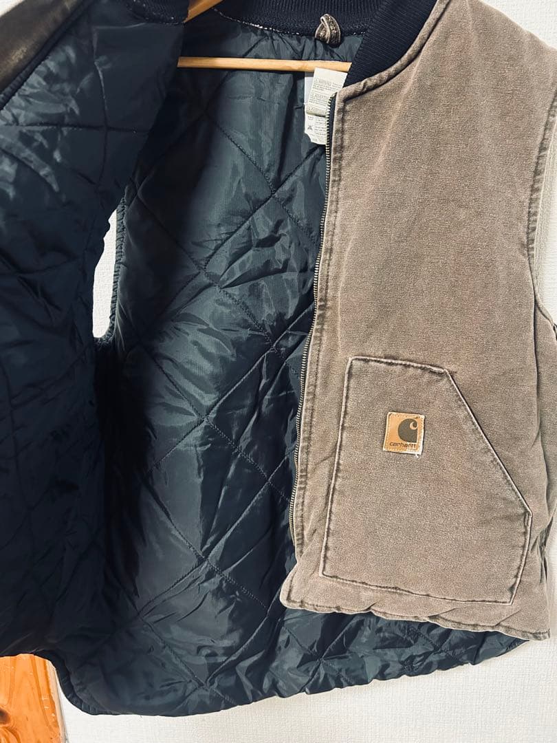 【carhartt】ダックベスト　CHT ブラウン　フェード 腰ゴム　USA