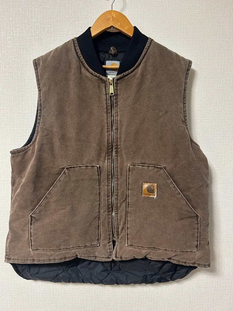 【carhartt】ダックベスト　CHT ブラウン　フェード 腰ゴム　USA