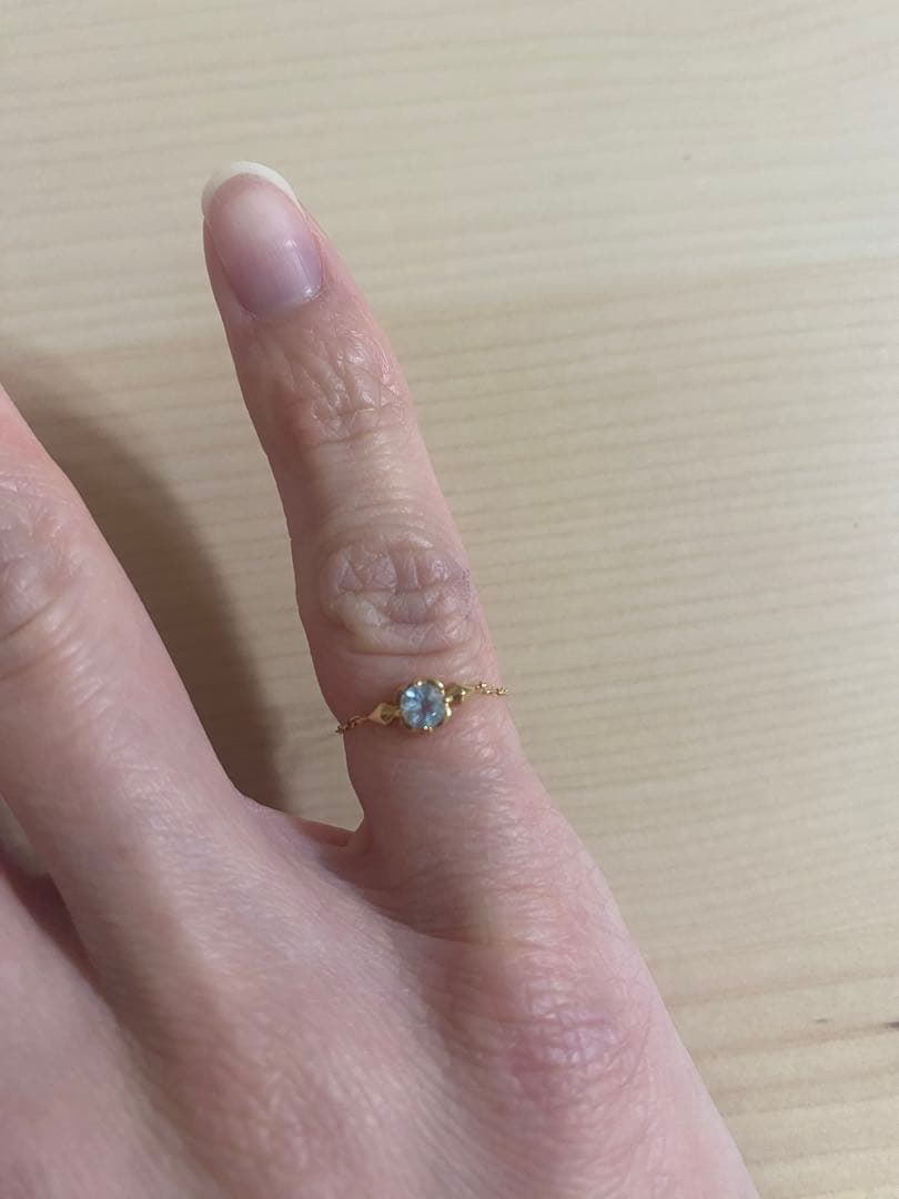 値下げ！K10イエローゴールド　チェーンリング　アクアマリン