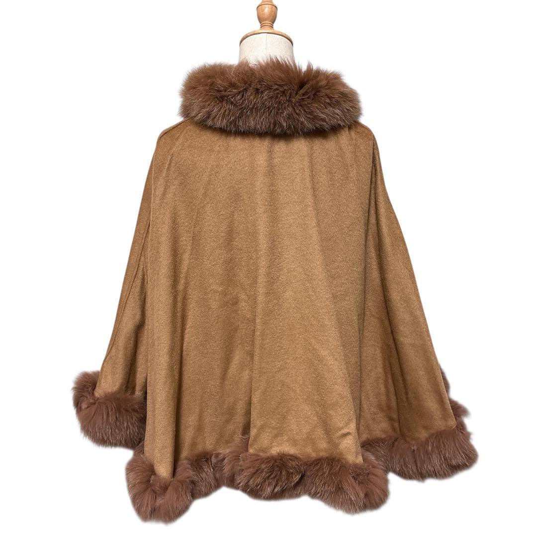 新品 マッサバルド カシミヤ100% ブルーフォックス ラビット ポンチョケープ