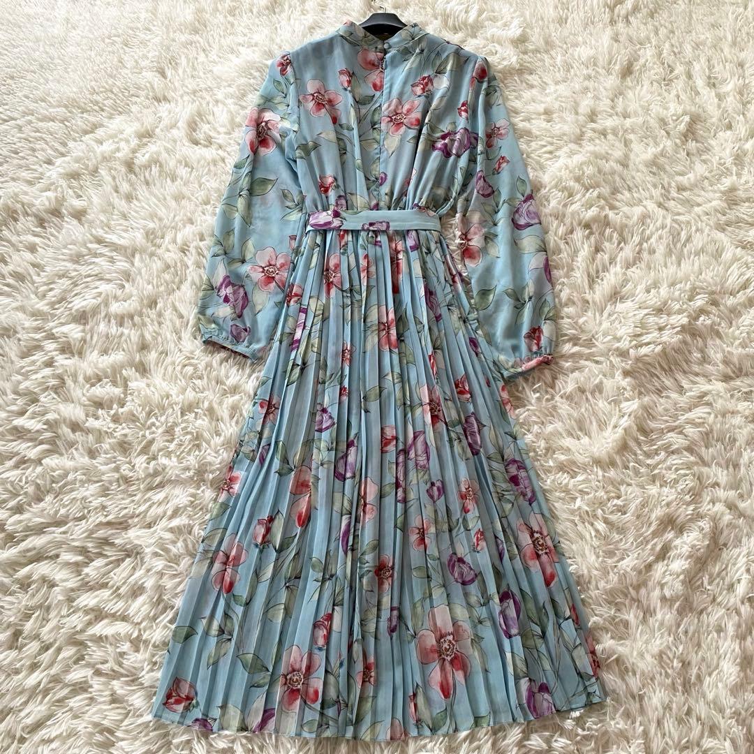 人気完売・美品✨ソブ　ロングワンピース　花柄　プリーツ　シフォン　リボン　36