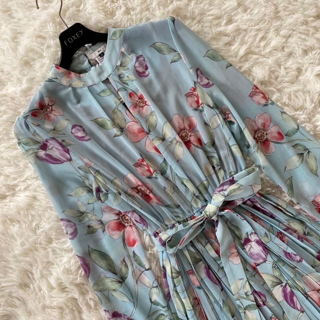 人気完売・美品✨ソブ　ロングワンピース　花柄　プリーツ　シフォン　リボン　36