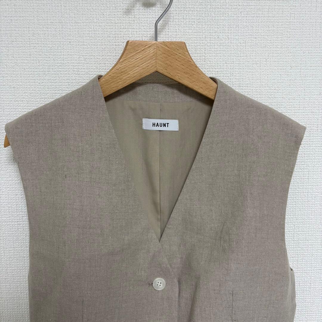 美品 HAUNT リネン100% ベスト 36 Ｓ生成り 麻 ジレ ナチュラル