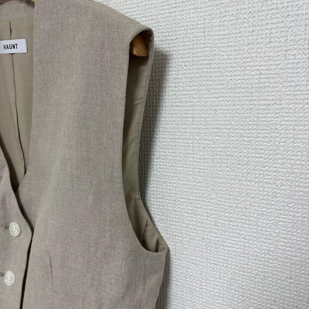 美品 HAUNT リネン100% ベスト 36 Ｓ生成り 麻 ジレ ナチュラル