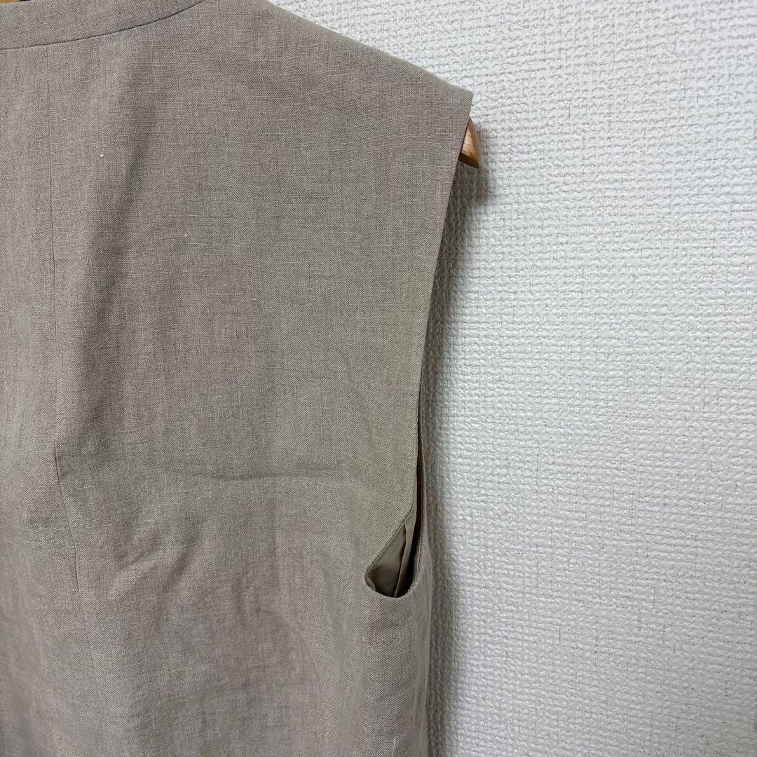 美品 HAUNT リネン100% ベスト 36 Ｓ生成り 麻 ジレ ナチュラル
