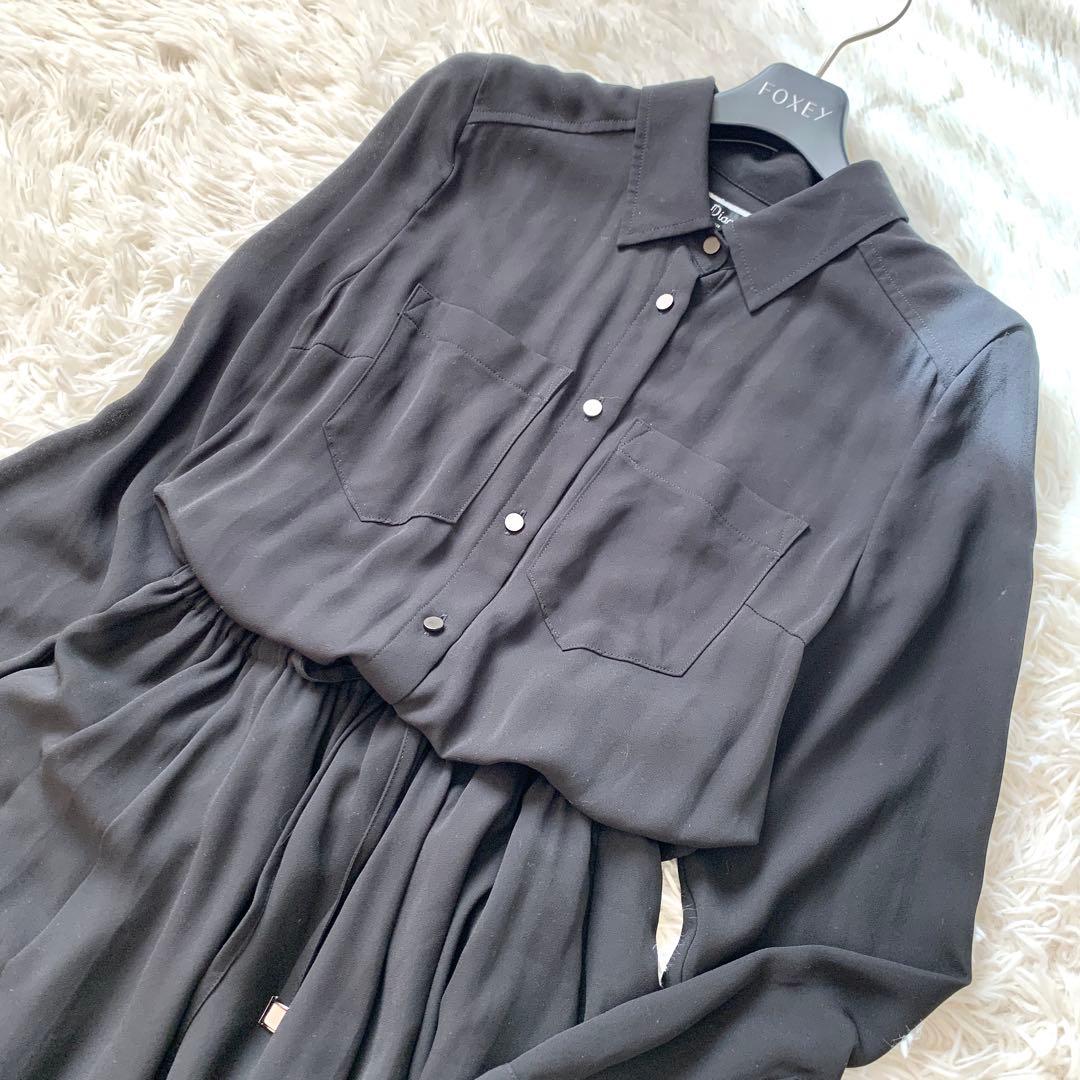 美品✨高級感 ダイアグラム シフォン マキシ丈 シャツワンピース シアー切替 黒