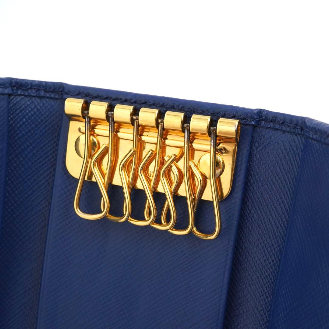 ✨未使用に近い✨　PRADA キーケース　サフィアーノレザー　リボン　6連　青色