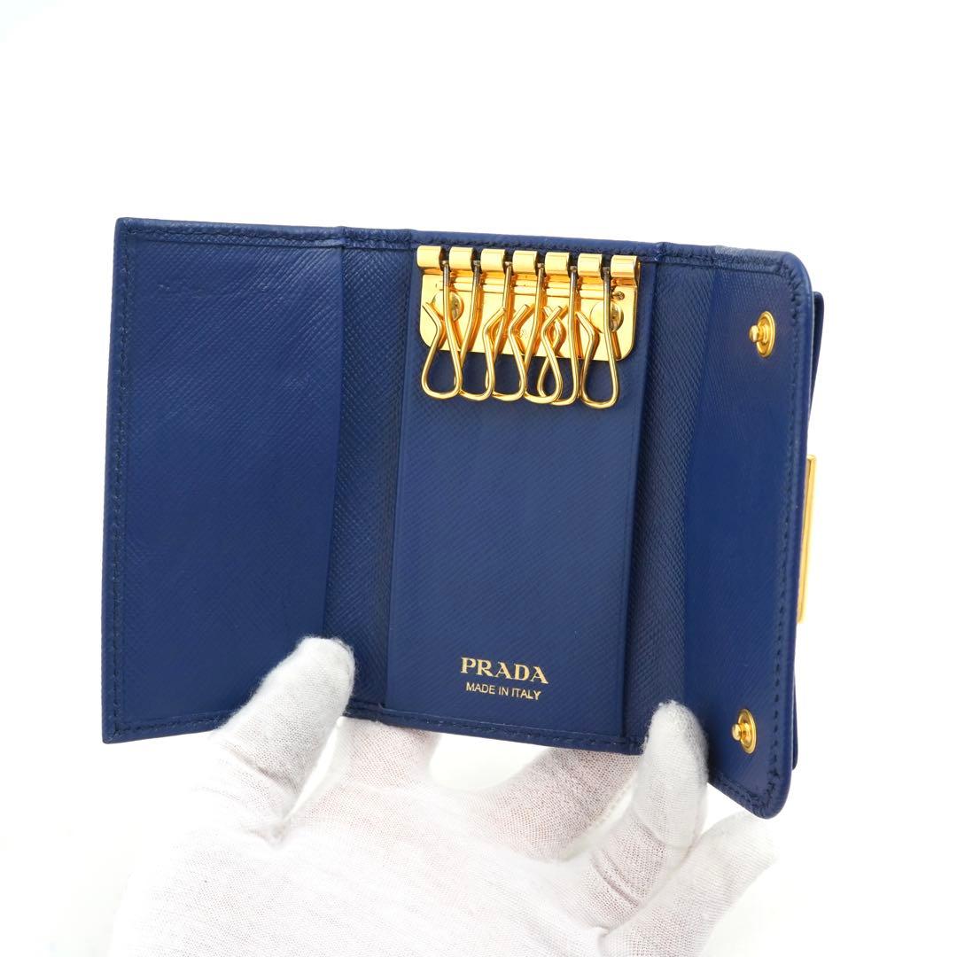 ✨未使用に近い✨　PRADA キーケース　サフィアーノレザー　リボン　6連　青色